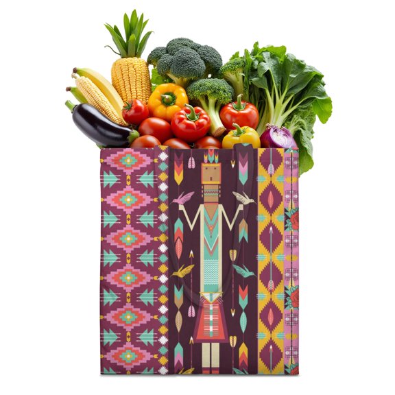 Earthy Bohemian Style Washable Foldable Fabric Grocery Tote - Shopping Bag for Everyday Use