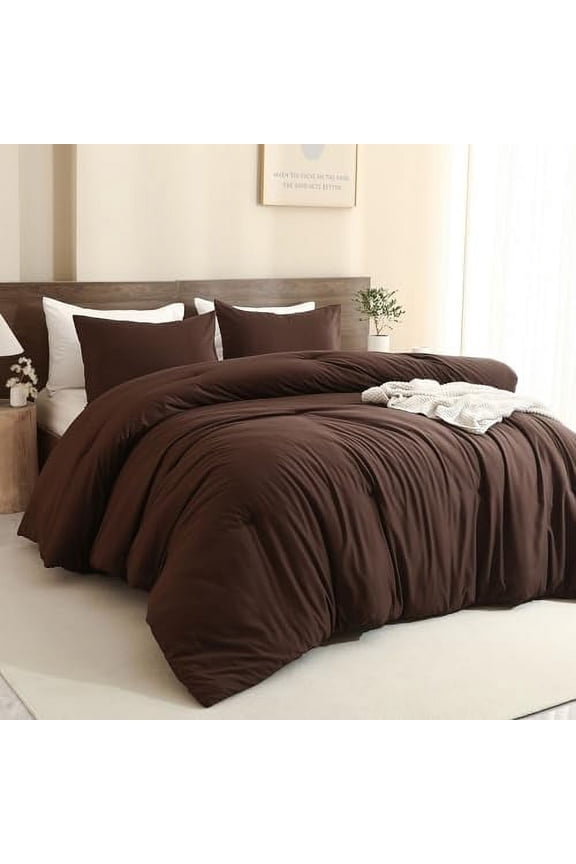 Earthy Brown Comforter Queen Size, Neutral 3 Pieces Comforter Set, Lightweight Solid Bedding Set, All Seasons Soft Fluffy Queen Comforter Set (90x90In Comforter & 2 Pillowcases)