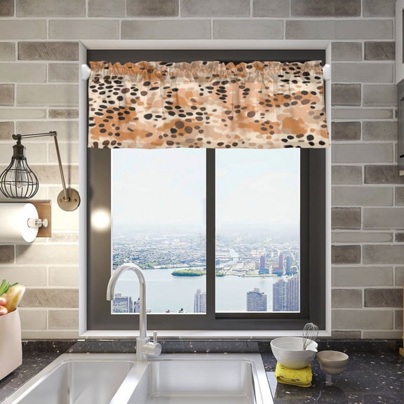 Earthy Brown Leopard Print Curtain Valances Window Treatment Rod Pocket Drape Valance 54" X 18" for Kitchen Living Room Bedroom