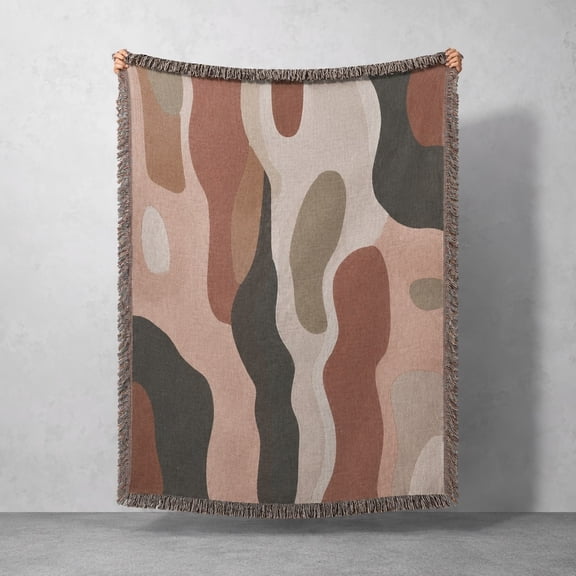 Earthy Camo Woven Cotton Throw Blanket with Fringe – Boho Neutral Tones, 3 Sizes