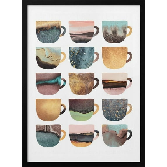 Earthy Coffee Cups Framed Art Modern Wall Decor