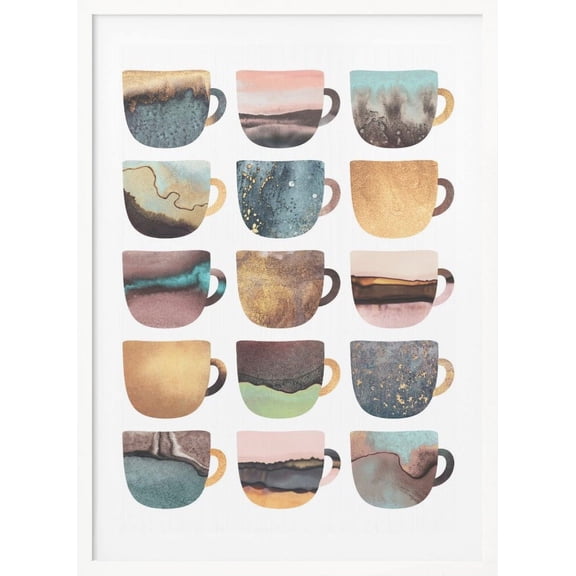 Earthy Coffee Cups Framed Art Modern Wall Decor