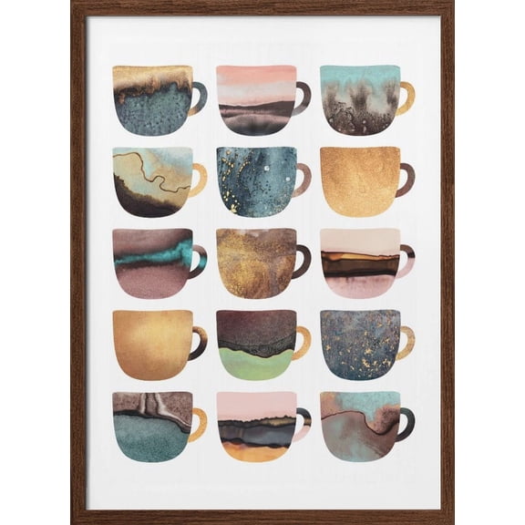 Earthy Coffee Cups Framed Art Modern Wall Decor