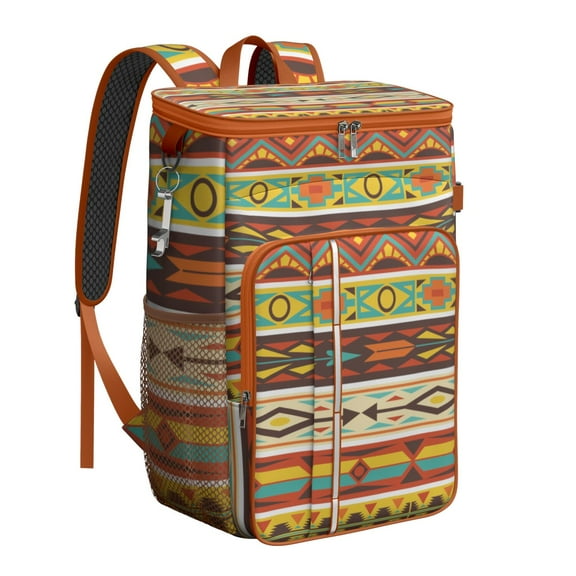 Earthy Cooler Backpack - 20L Insulated Leakproof Lunch Bag, Bohemian Style for Camping & Picnic