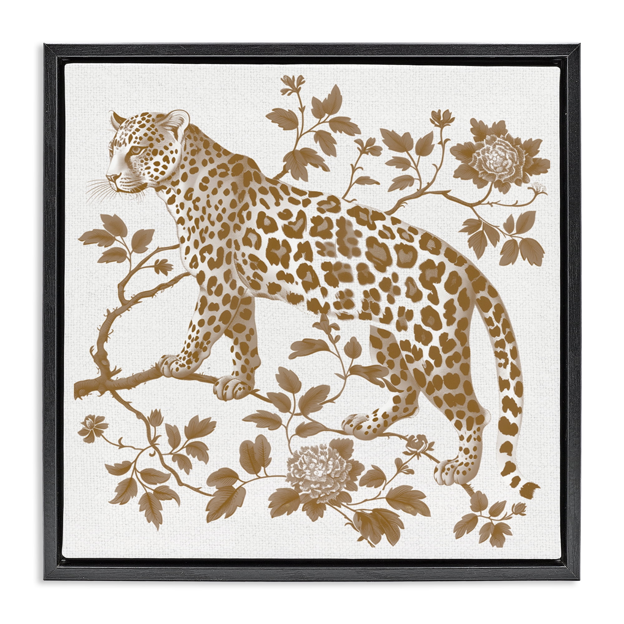 Earthy Details Vintage Leopard Black Framed Floater Canvas Wall Art, design by Lettered and Lined
