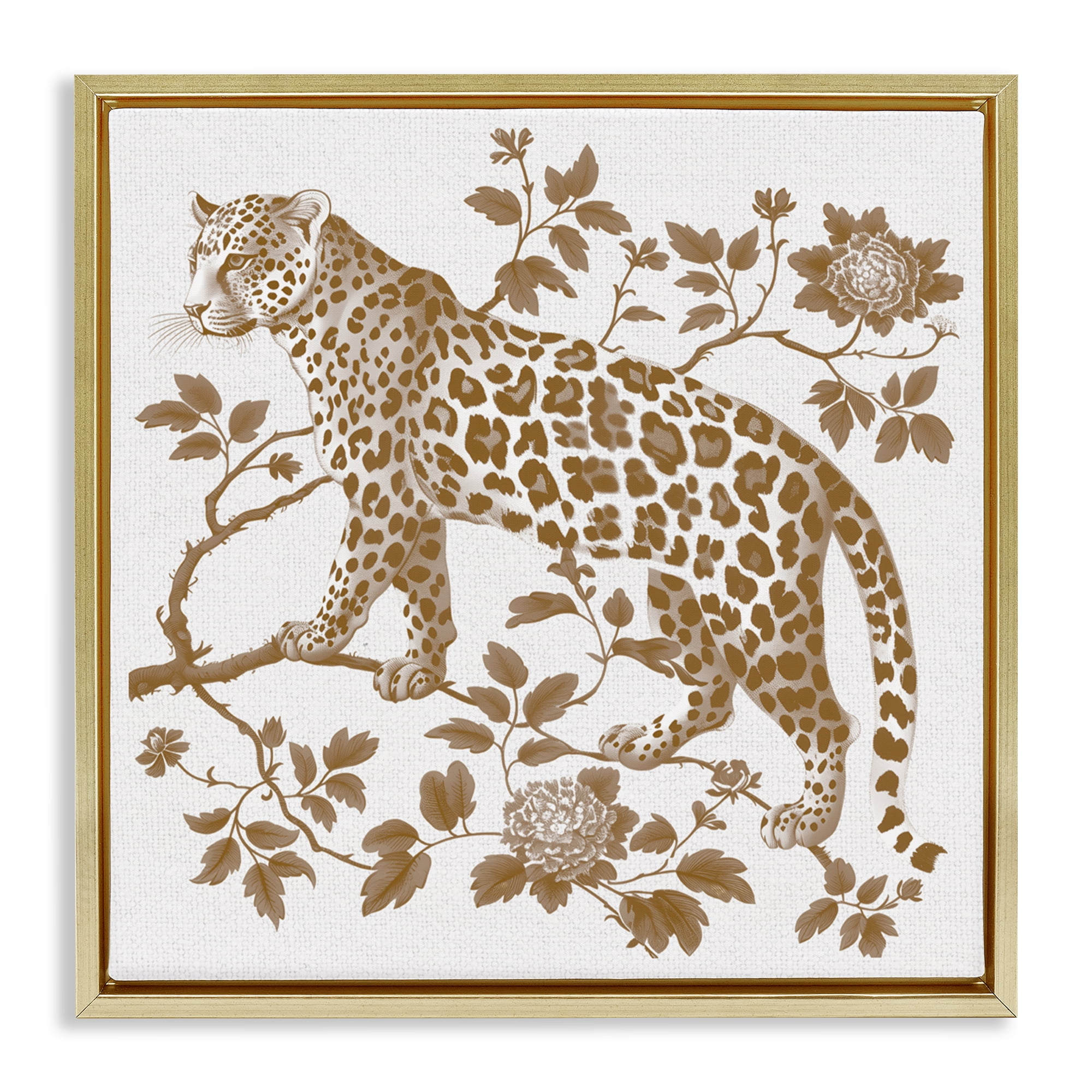 Earthy Details Vintage Leopard Gold Framed Floater Canvas Wall Art, design by Lettered and Lined