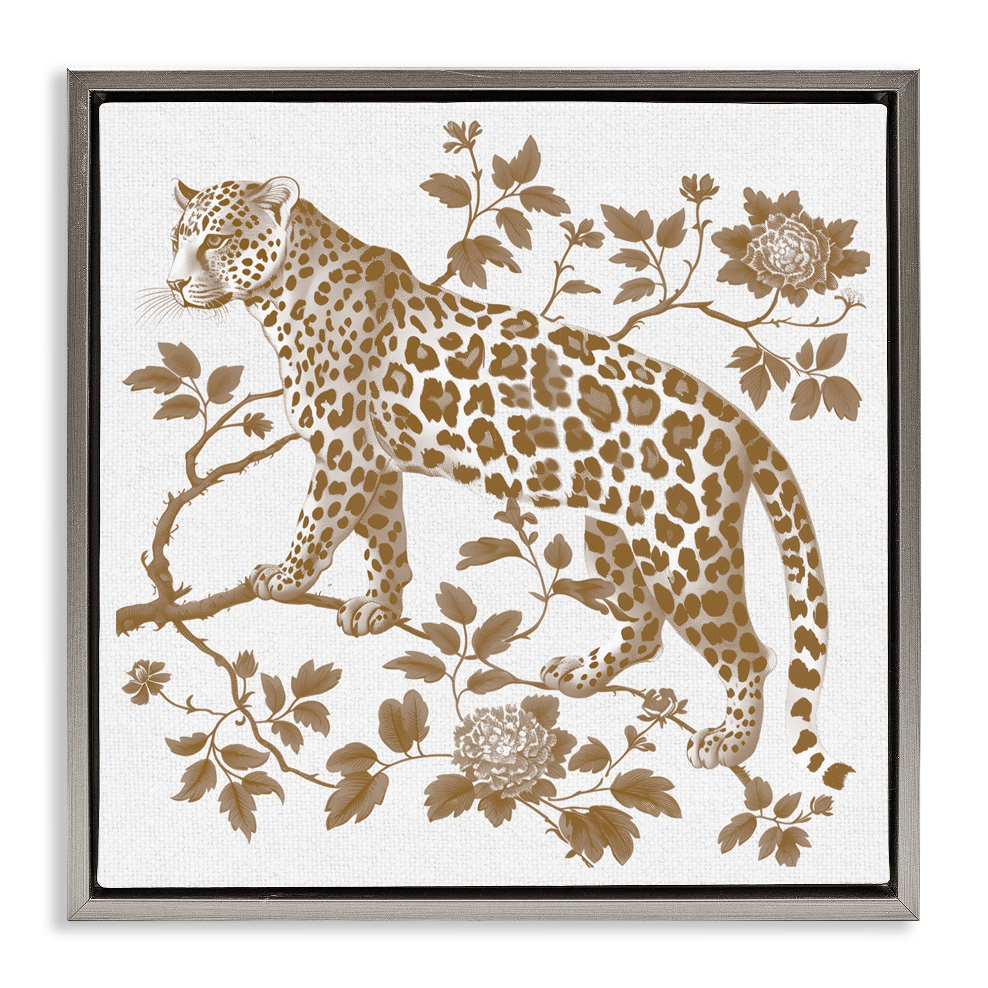Earthy Details Vintage Leopard Gray Framed Floater Canvas Wall Art, design by Lettered and Lined