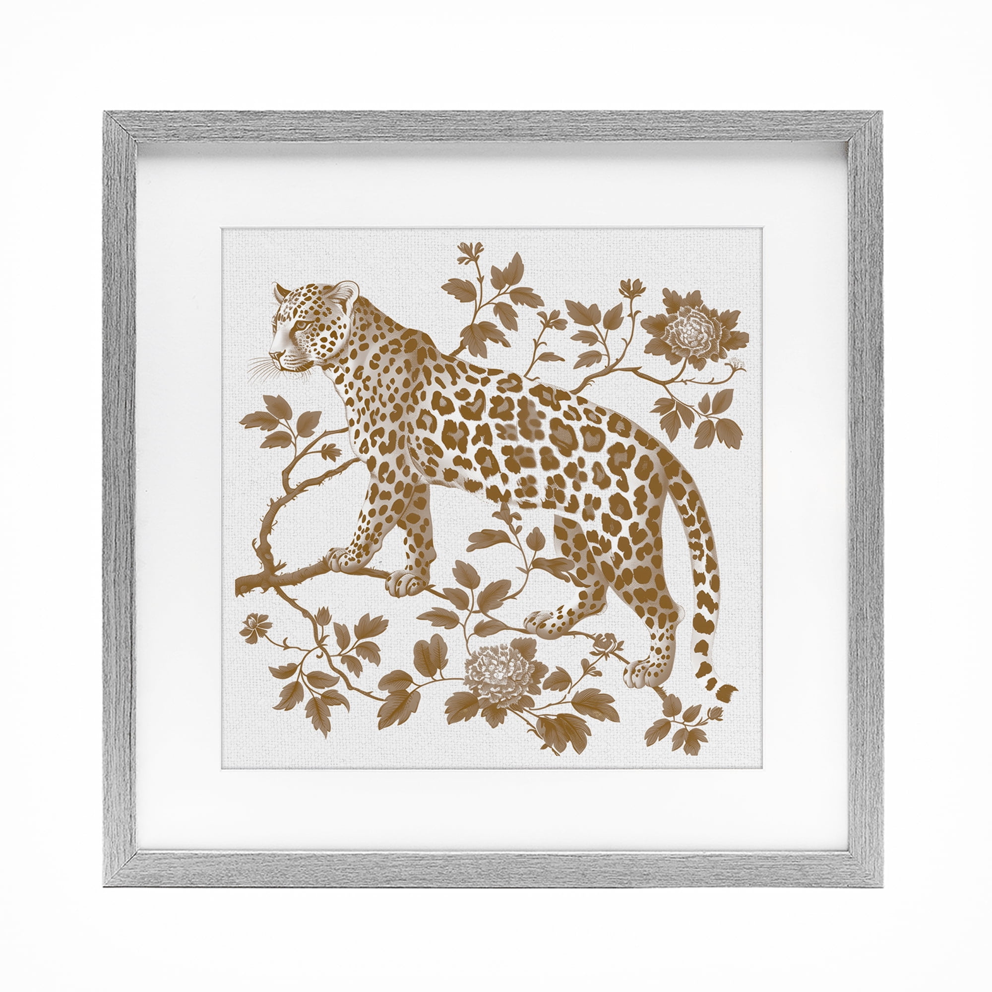 Earthy Details Vintage Leopard Gray Framed Print Under Glass, design by Lettered and Lined