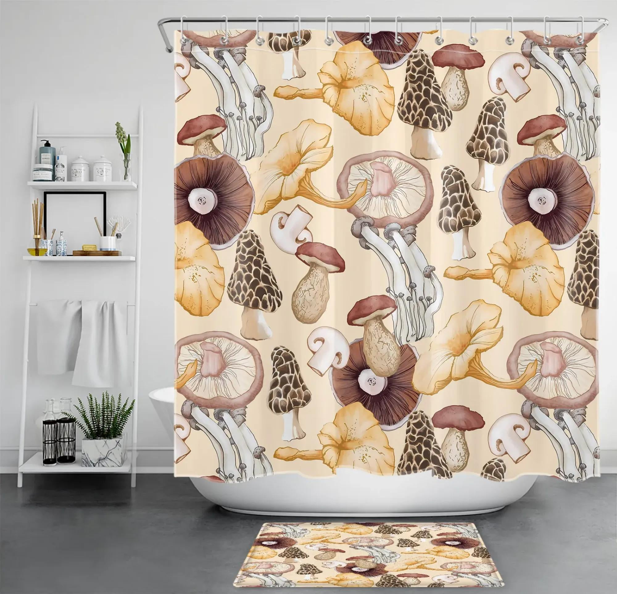 Earthy Elegance: Beige and Brown Mushroom Shower Curtain Set - Perfect ...