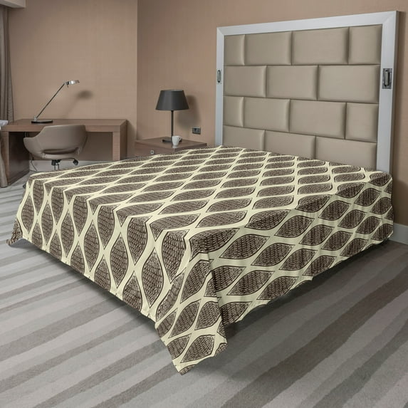 Ambesonne Earthy Flat Bedding Sheet Soft Top Sheet, Tribal Sketchy Leaf Print, Full, Taupe and Grey Yellow