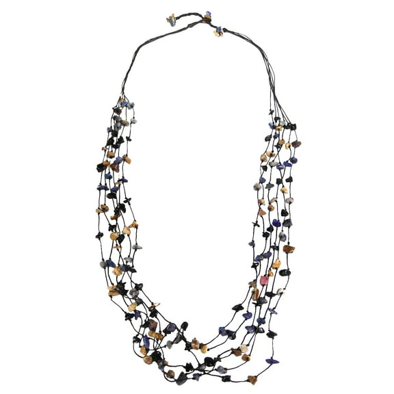 Earthy Floating Mix Stones Cotton Rope Multistrand Necklace