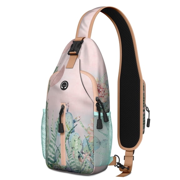Earthy Floral Hippie Sling Backpack for Women Men – Secure zipper pockets, Stretch mesh side pocket, Large front zip pocket – Vintage Artistic Rustic Design for Travel, Hiking, Outdoor