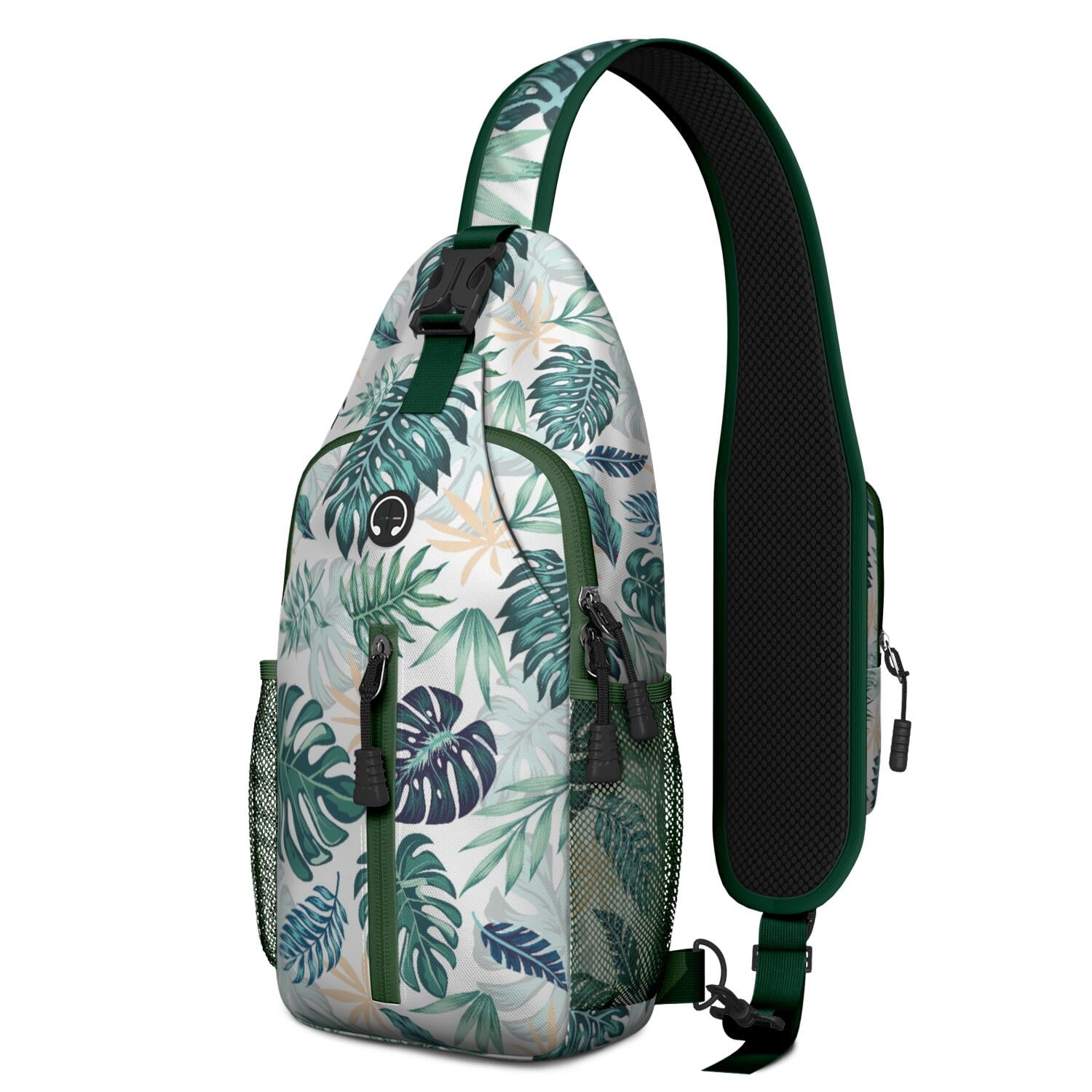 Earthy Floral Hippie Sling Backpack for Women Men – Secure zipper pockets, Stretch mesh side pocket, Large front zip pocket – Vintage Artistic Rustic Design for Travel, Hiking, Outdoor
