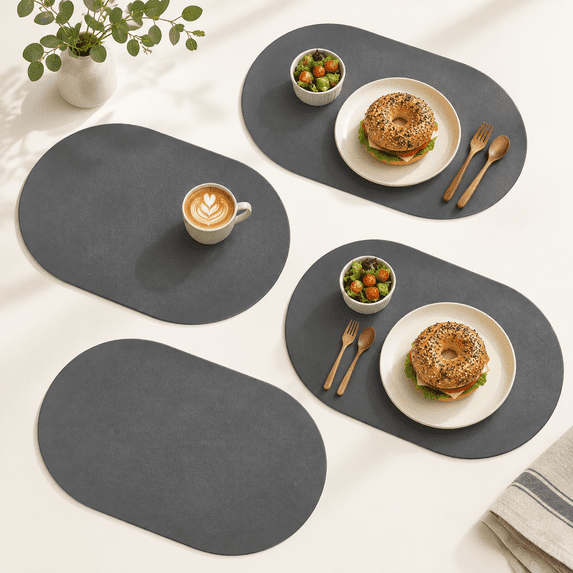 Earthy Grey 4 Pack Silicone Placemats Only, Modern Dining Table Mats ...
