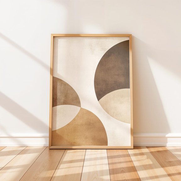 Earthy Minimalist Geometric Art Modern Semi Circles And Crescents Wabi Sabi Style Decor, Stretched Canvas