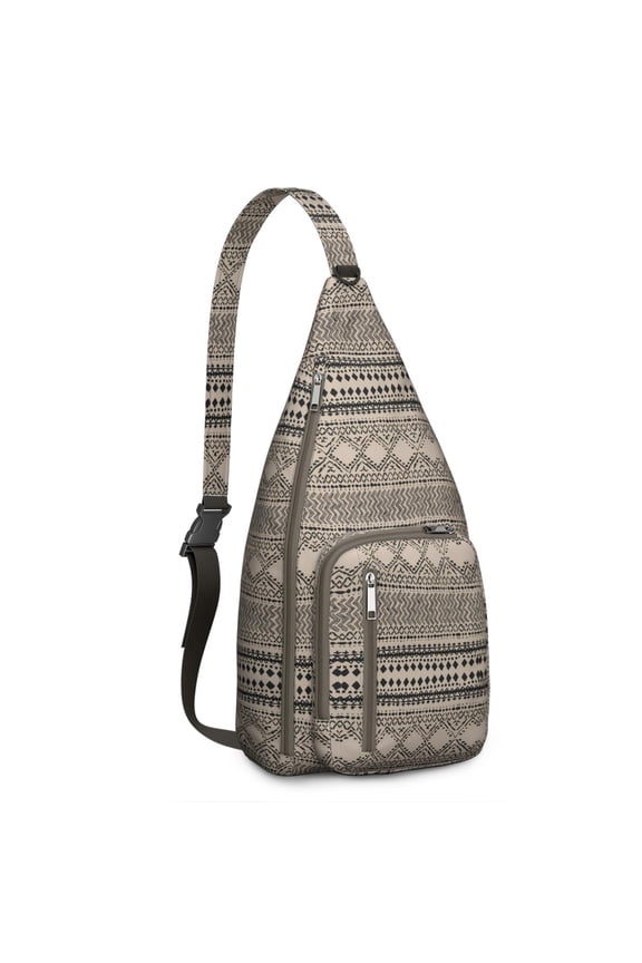 Earthy Tone Sling Backpack - Rustic Tribal Print Crossbody Bag, Lightweight Travel Daypack