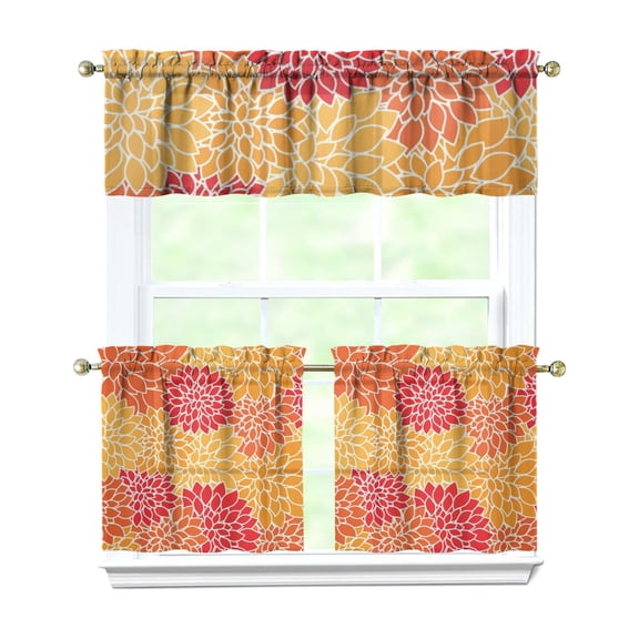 Earthy Tribal Kitchen Curtains Rod Pocket Boho Chic Tier and Valance Set Vintage Light Filtering Curtains for Laundry Room or Kitchen Windows
