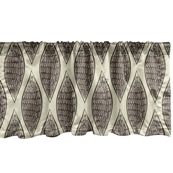 Earthy Window Valance, Tribal Style Sketchy Leaf Print Autumn Themed Continuous Pattern Concept, Curtain Valance for Kitchen Bedroom with Rod Pocket, 54" X 18", Taupe and Grey Yellow, by Ambesonne
