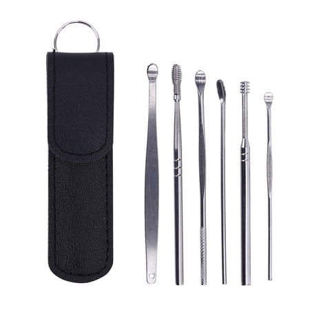 Earwax Removal Kit 6 Pcs Spring Ear Wax Removal Cleaner Tools Set (Black)