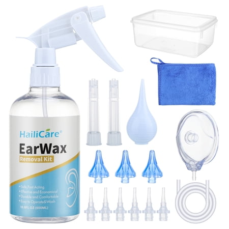 Earwax Removal Kit, Safe Comfortable Water Washing Ear Cleaning Tools, Ear Cleaner with 500ml Spray Bottle, Basin, Towel & 9 Wash Tips for Adults Kids
