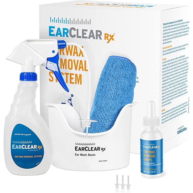 EarClear Rx Wax Wash Kit Flexible Washer Bottle, 3 Tips, Ear Basin