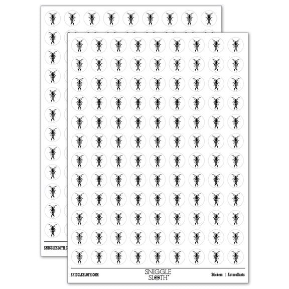 Earwig Insect Bug with Pincer Tail 200+ Round Stickers - White - Gloss Finish - 0.50" Size