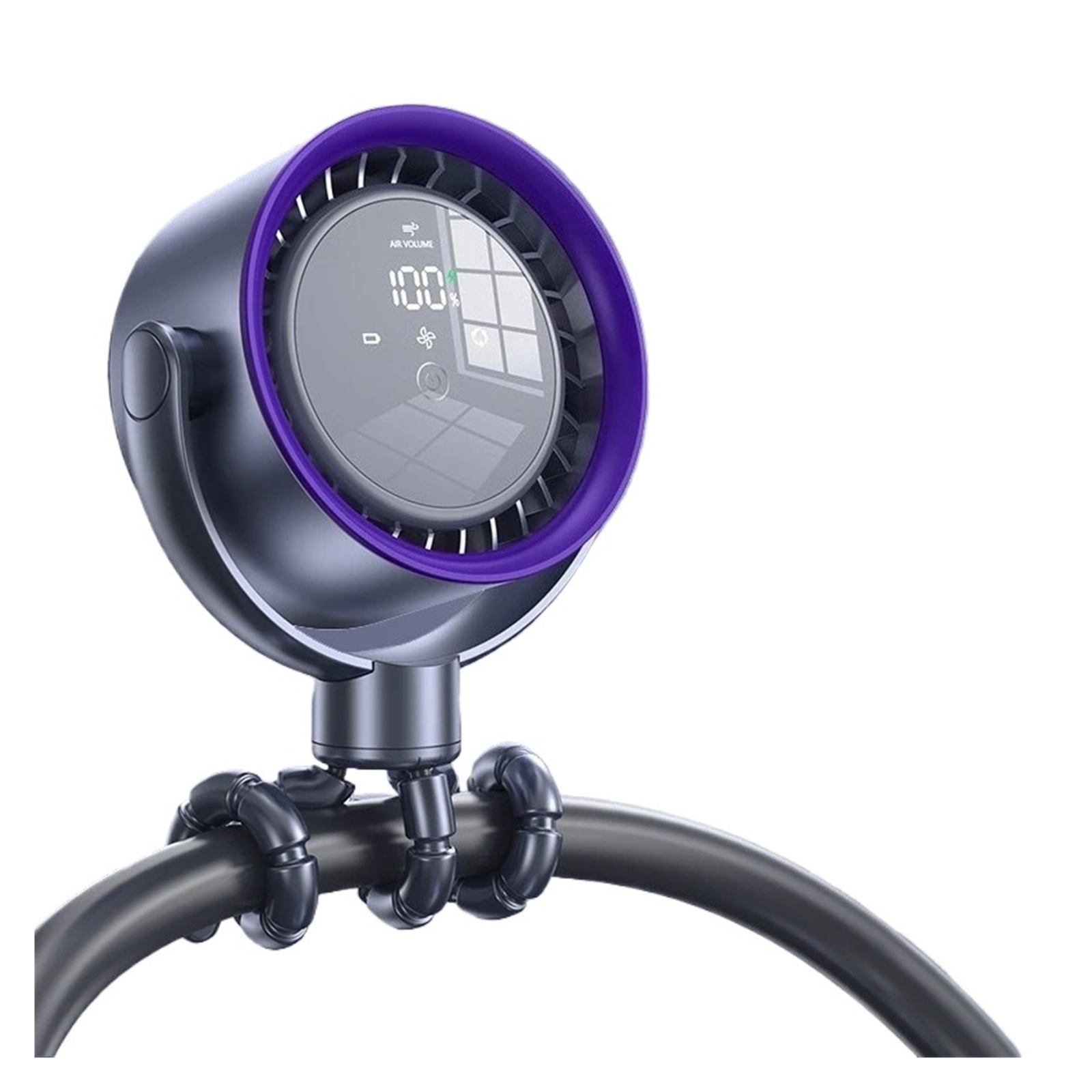Eary Portable Desk Octopus Fan Auto Shaking Head Stroller Fan Air Cooling USB Rechargeable 100 Speeds Wind Digital Display Fan