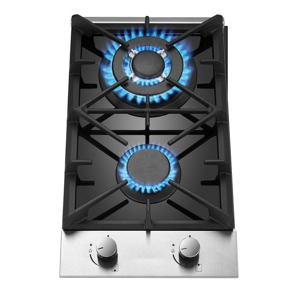 Eascookchef 2 Burners Gas Cooktop Electric Stove Oven 12 inch NG/LP Gas Stainless Flame-Out Proof