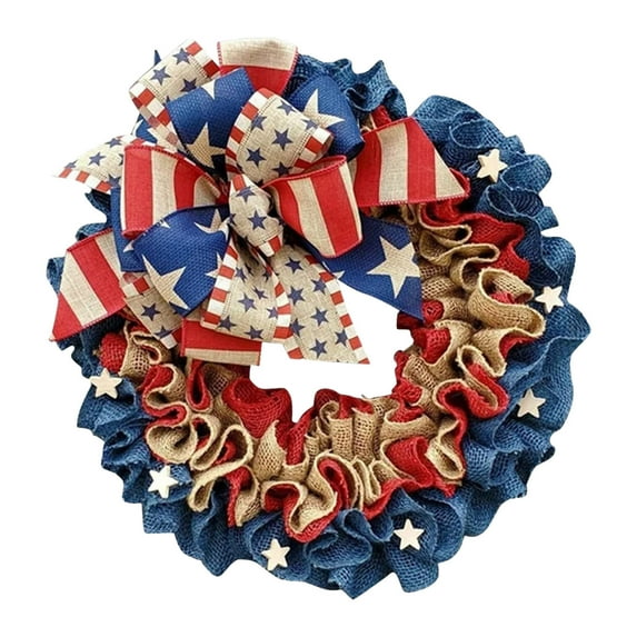 Easdesey 1PC Patriotic Large Wreath 12'' Independence Day Wreath Burlap Cloth Home Decoration For Holiday Party Wall And Porch Decoration