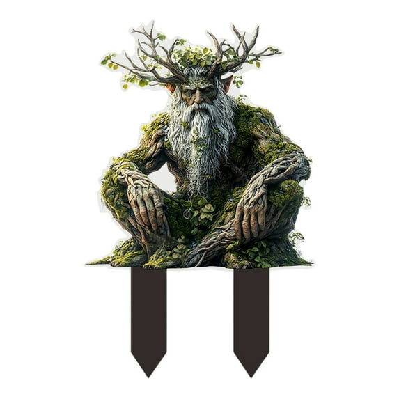 Easdesey 2D Elf Stakes, 11.70" Acrylic Fairy Garden Stakes Flat Decor for Flower Pot, Garden Ground Insert Fairy Garden Accessories, Tree Man Elf Statue Ornaments for Pot Yard Lawn Decor