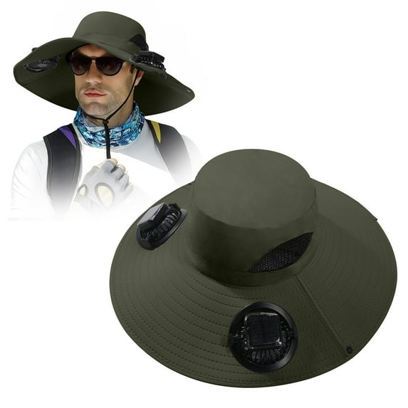 Easdesey Outdoor Wide Brim Sun Hat with 2 Solar Fan - 2025 Sun Bucket Hat for Men Women, UPF 50+ Bucket Fishing Beach Hat Fan Built in UPF 50+ Sun