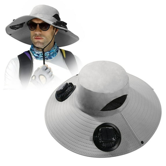 Easdesey Outdoor Wide Brim Sun Hat with 2 Solar Fan - 2025 Sun Bucket Hat for Men Women, UPF 50+ Bucket Fishing Beach Hat Fan Built in UPF 50+ Sun