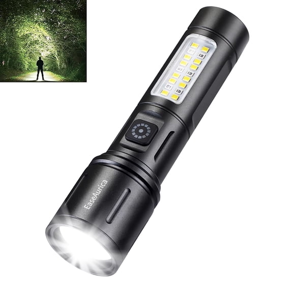 EaseAurica Rechargeable Flashlight, High Lumen Super Bright LED Tactical Flashlights with COB Sidelight, White & Red Light, Waterproof, Zoomable Compact Handheld Flash Light for Home, Camping