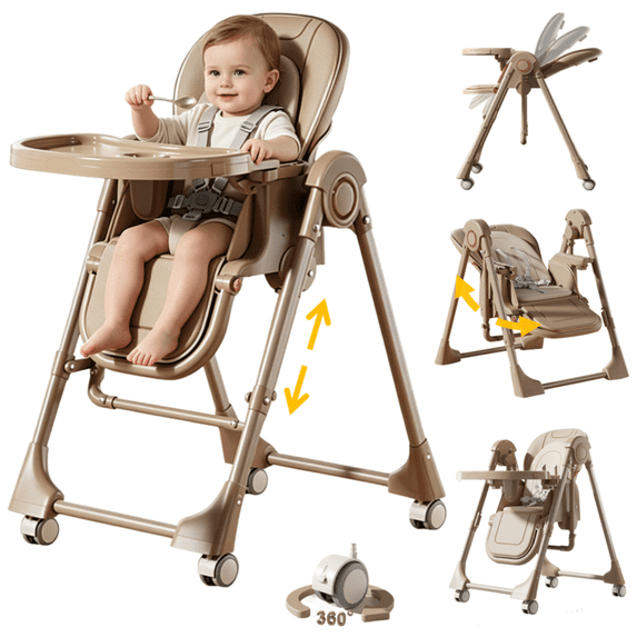 EaseBaby 2-in-1 Baby High Chair,Toddler Eating Chair & Swing Combo,Portable Feeding Chair with Adjustable Dining Tray for Infant,Unisex,Khaki