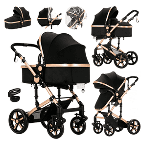 EaseBaby 2-in-1 Baby Stroller,Travel Pushchair, High-View Infant Carriage with Cup Holder, Mosquito Net for 0-36 Months,Unisex,Black Gold