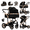 thumbnail image 1 of EaseBaby 2-in-1 Baby Stroller,Travel Pushchair, High-View Infant Carriage with with Cup Holder, Mosquito Net for 0-36 Months,Unisex,Black Gold, 1 of 20