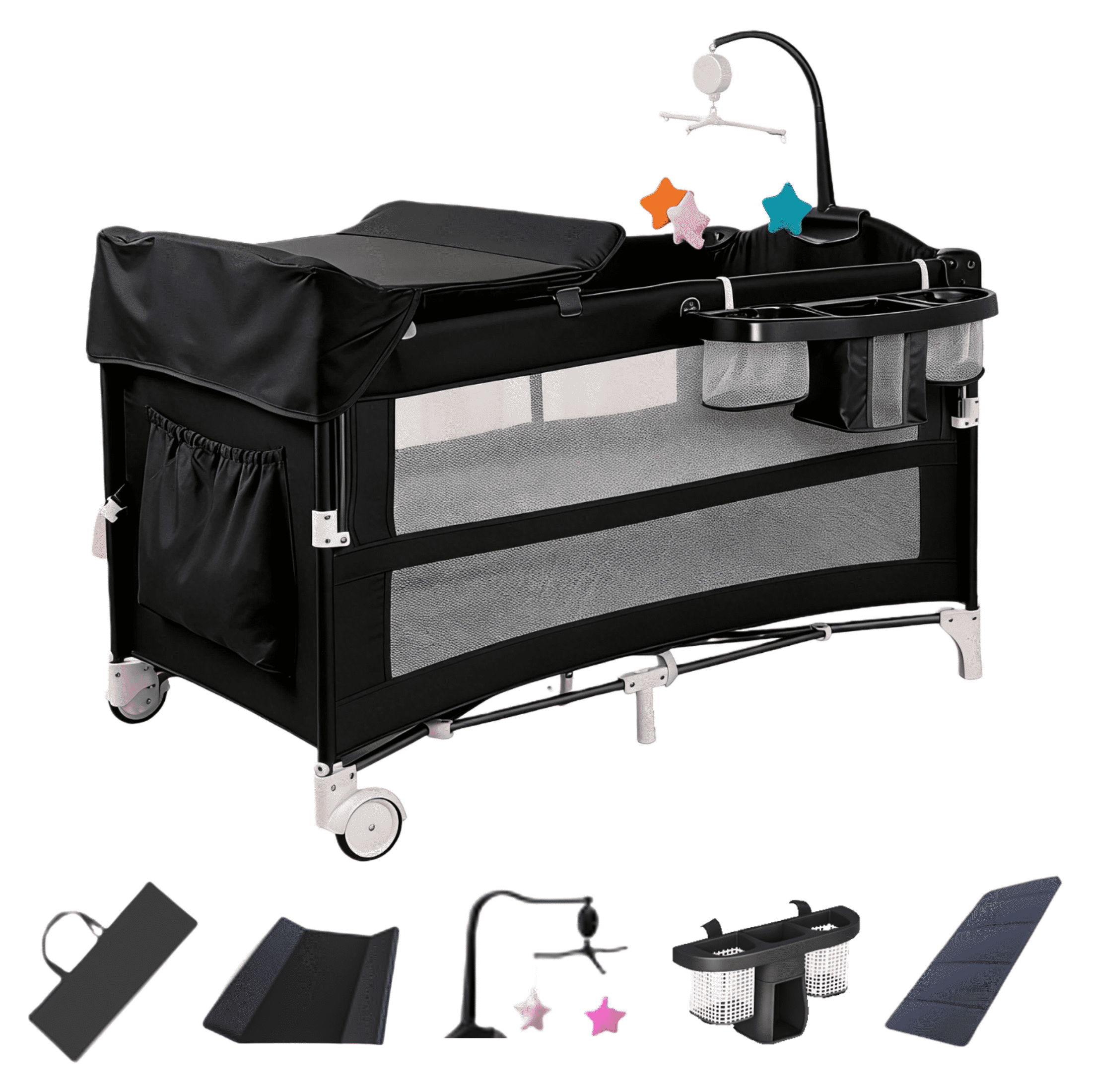 EaseBaby 5-in-1 Baby Bassinet, Bedside Sleeper & Diaper Changer, Portable Infant Crib for Newborn & Toddler, Unisex,BLACK