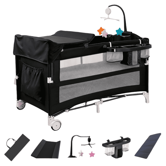 EaseBaby 5-in-1 Baby Bassinet, Bedside Sleeper & Diaper Changer, Portable Infant Crib for Newborn & Toddler, Unisex,BLACK