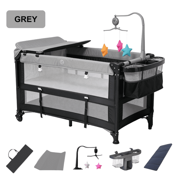 EaseBaby 5-in-1 Baby Bassinet, Bedside Sleeper & Diaper Changer, Portable Infant Crib for Newborn & Toddler, Unisex,GRAY