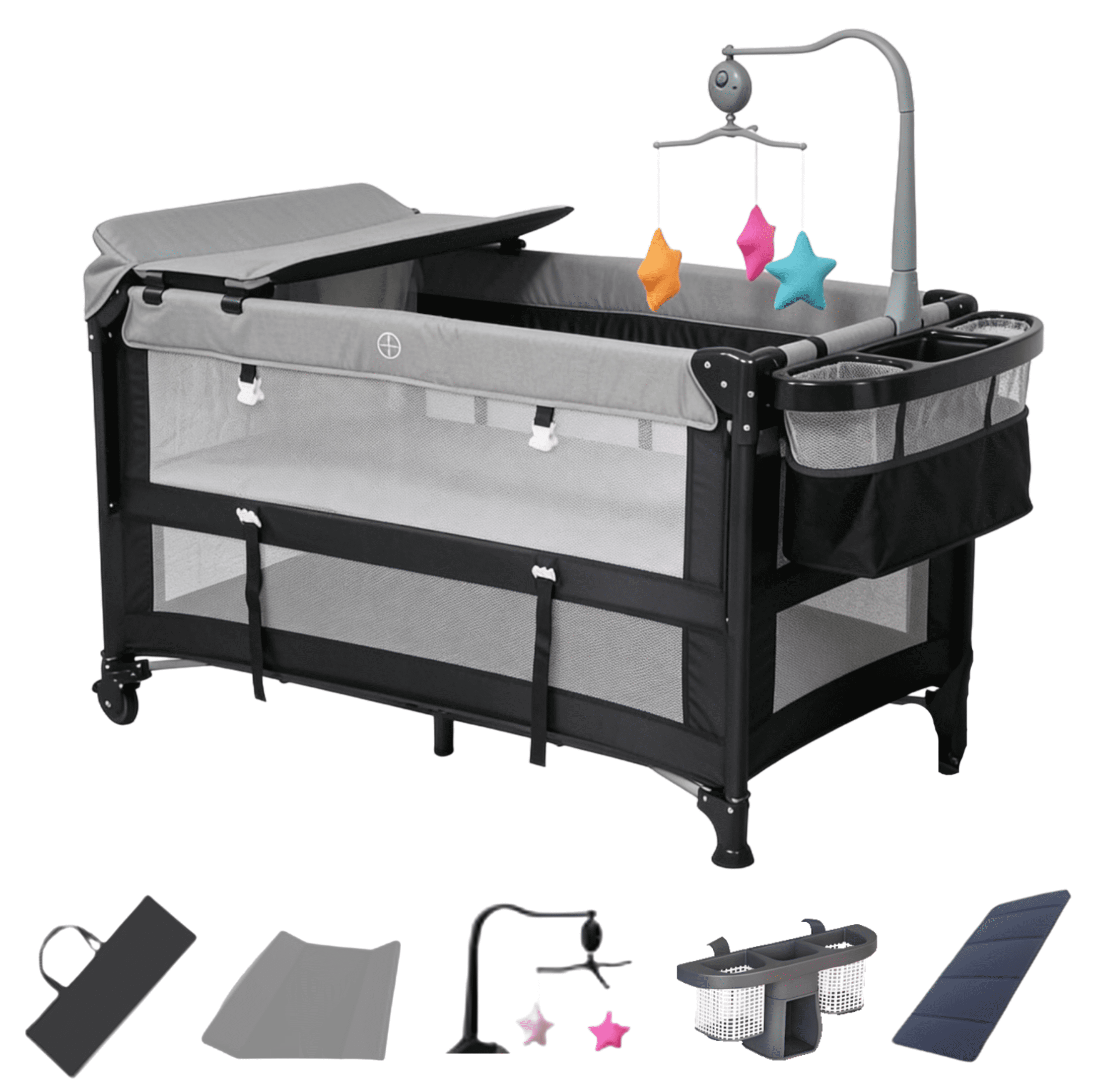 EaseBaby 5-in-1 Baby Bassinet, Bedside Sleeper & Diaper Changer, Portable Infant Crib for Newborn & Toddler, Unisex,GRAY