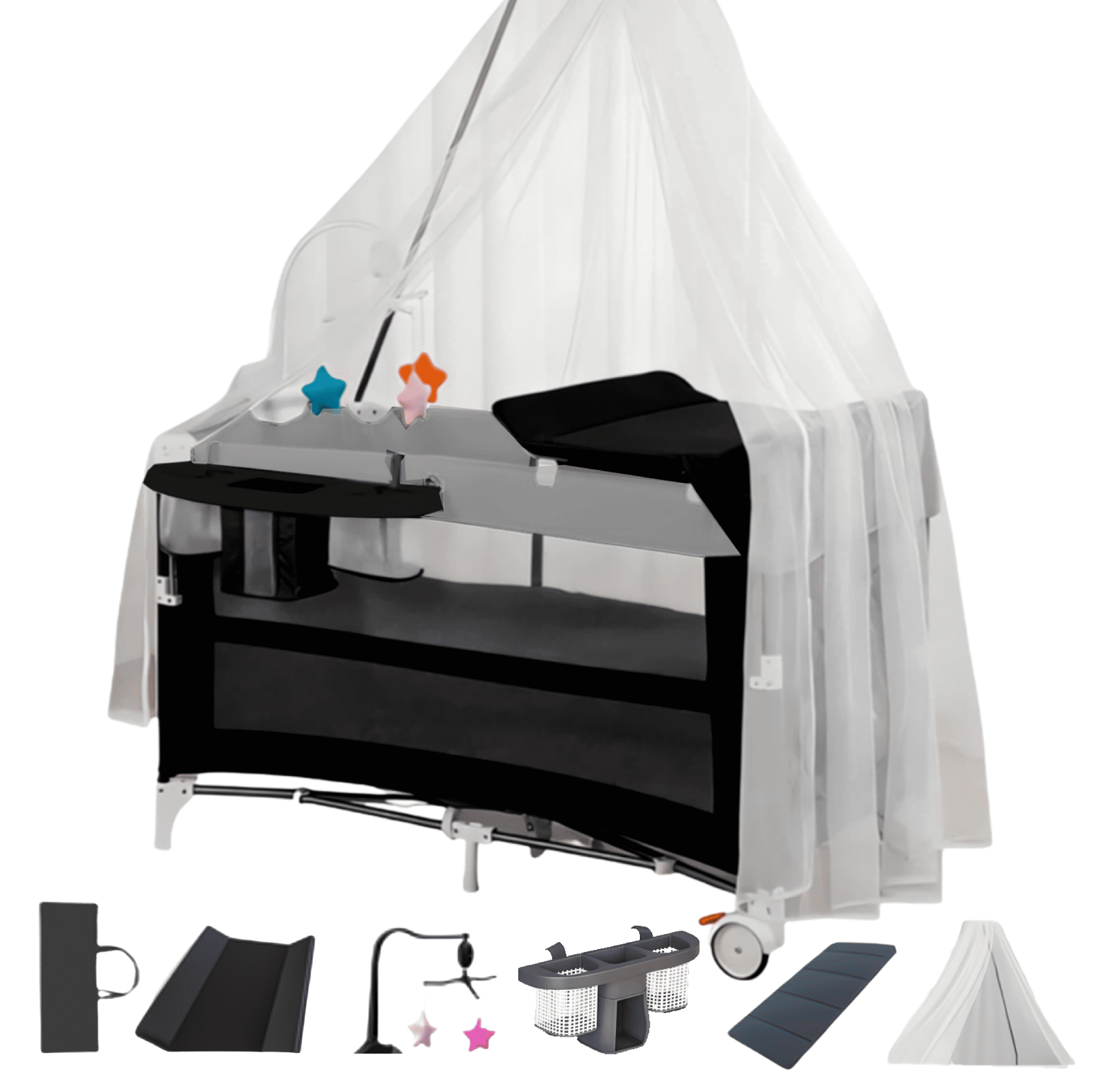 EaseBaby 5-in-1 Convertible Baby Bassinet & Bedside Sleeper,Infant Play Yard with Diaper Changer &Mosquito Net for Newborn,Unisex,GRAY