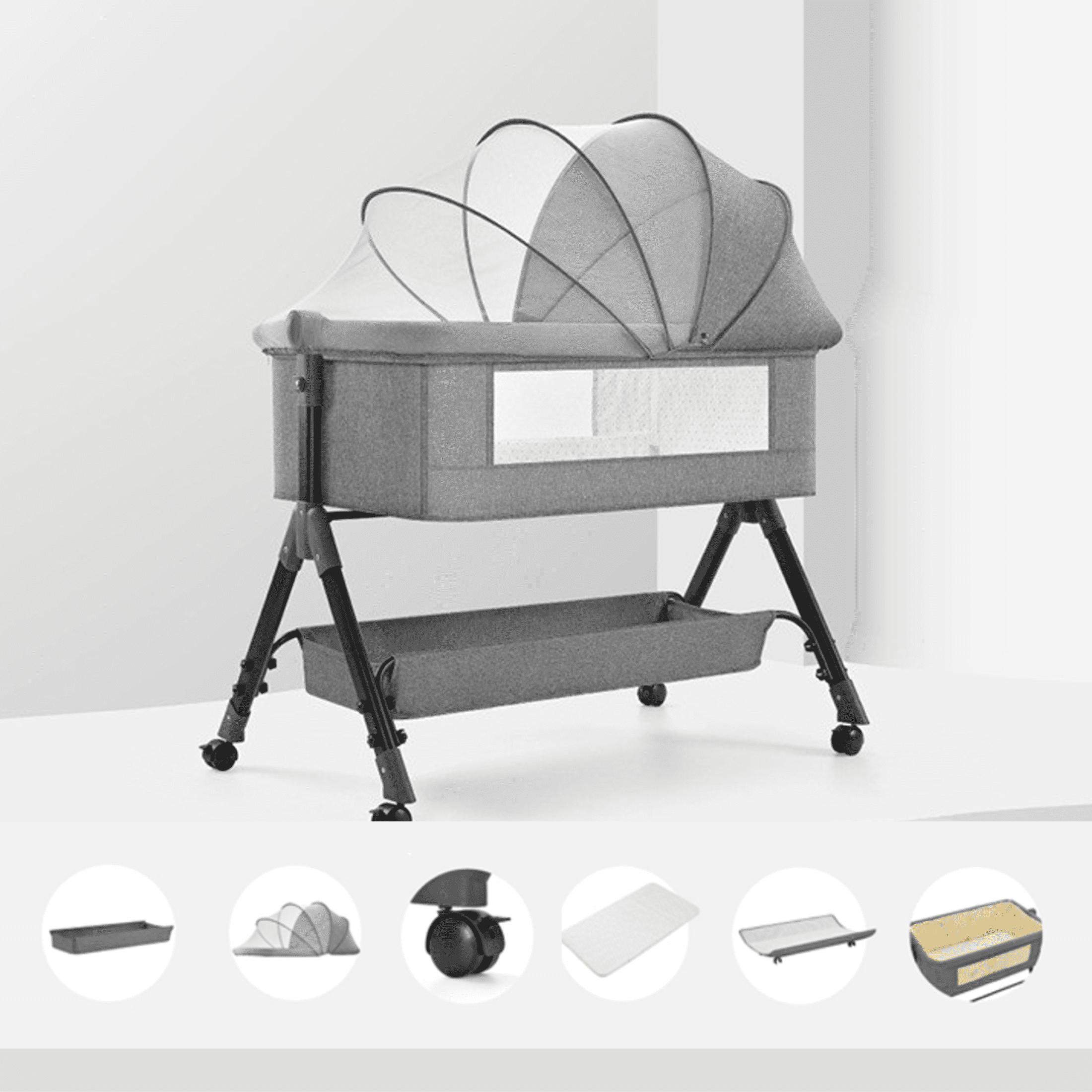 EaseBaby Baby Bassinet&Bedside Sleeper,Infant Cradle with Adjustable Height,Changing Table,Unisex,Gray
