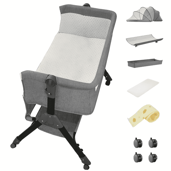 EaseBaby Baby Bassinet&Bedside Sleeper,Infant Cradle with Adjustable Height,Changing Table,Unisex,Gray