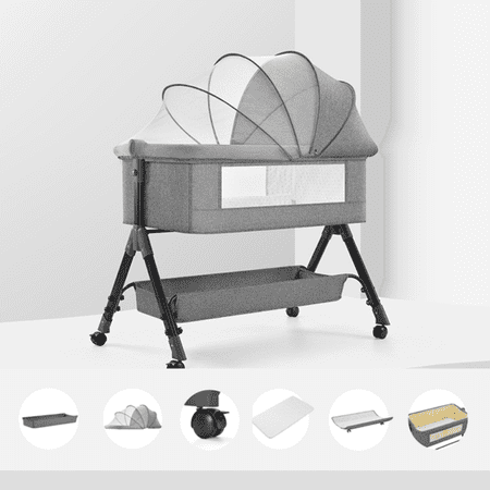EaseBaby Baby Bassinet&Bedside Sleeper,Infant Cradle with Adjustable Height,Changing Table,Unisex,Gray
