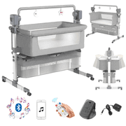 EaseBaby Baby Bedside Sleeper,Infant Cradle with Mosquito Net and 3-Level Height Adjustment,Unisex,Lightgray