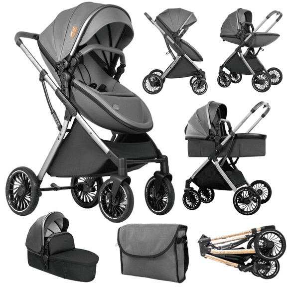 EaseBaby Baby Stroller,Toddler Pushchair,Foldable Infant Pram with Rain Cover,Mosquito Net for 0-36 Months,Unisex,Gray