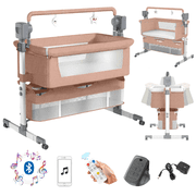 EaseBaby Convertible Baby Bassinet, 2-in-1 Rocking Cradle with Storage Bag and Music for Newborn,Unisex,KHAKI