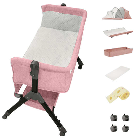 EaseBaby Pink Baby Bassinet,Portable Bedside Crib,Rocker Sleeper with Changing Table,Adjustable Height,(0-24),Pink