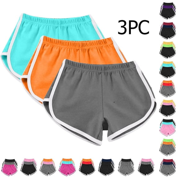 EaseDay 3 Pack Women's Cotton Sport Shorts, High Rise Athletic Yoga Gym Dance Pants with Tummy Control & Pockets, Comfy Quick Dry Lounge Casual, Pink/Blue/Black