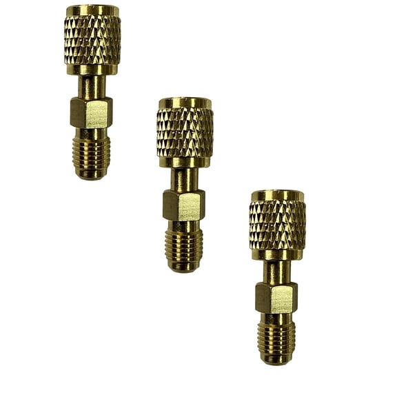 EaseDay A2L Refrigerant Adapter, R32 R454B Brass Tank Fitting 1/4 Inch Female to 1/4 Inch Male Reverse Thread Connector for HVAC Charging Hose Systems 3 Count
